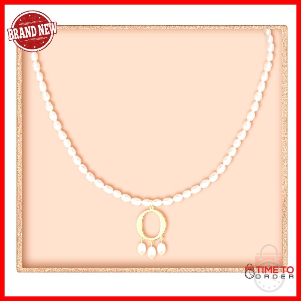 925 Sterling Silver Pearl Initial Necklace with Adjustable Chain